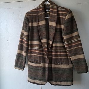 Vintage First Option Wool Blend Striped Blazer Jacket Padded Shoulders S…